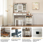46.5 Farmhouse Makeup Vanity Desk with Adjustible LED Lighted Mirror and Charging Station for Bedroom