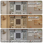 46.5 Farmhouse Makeup Vanity Desk with Adjustible LED Lighted Mirror and Charging Station for Bedroom