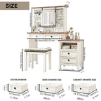 46.5 Farmhouse Makeup Vanity Desk with Adjustible LED Lighted Mirror and Charging Station for Bedroom