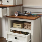 46.5 Farmhouse Makeup Vanity Desk with Adjustible LED Lighted Mirror and Charging Station for Bedroom