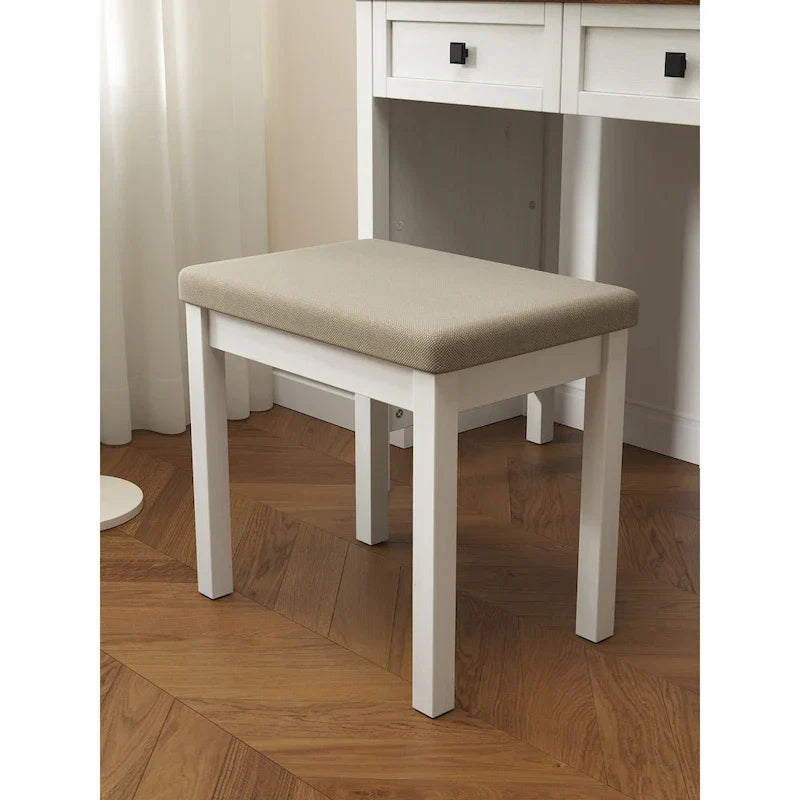 46.5 Farmhouse Makeup Vanity Desk with Adjustible LED Lighted Mirror and Charging Station for Bedroom