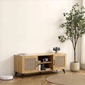 TV Stand Storage Cabinet with Rattan Net, 51.2 Inch