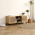 TV Stand Storage Cabinet with Rattan Net, 51.2 Inch