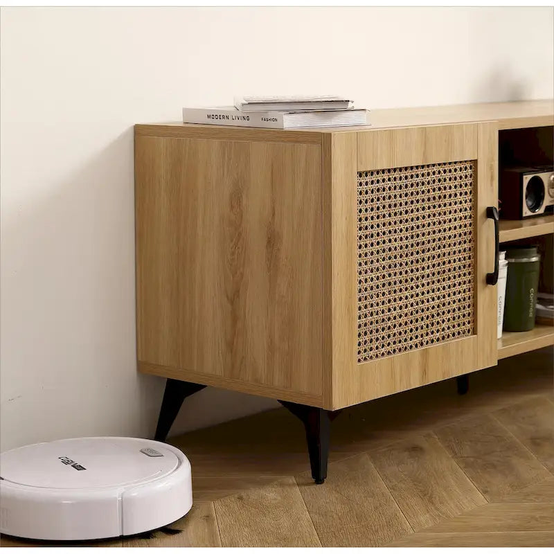 TV Stand Storage Cabinet with Rattan Net, 51.2 Inch