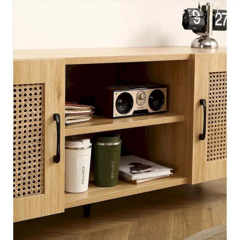 TV Stand Storage Cabinet with Rattan Net, 51.2 Inch