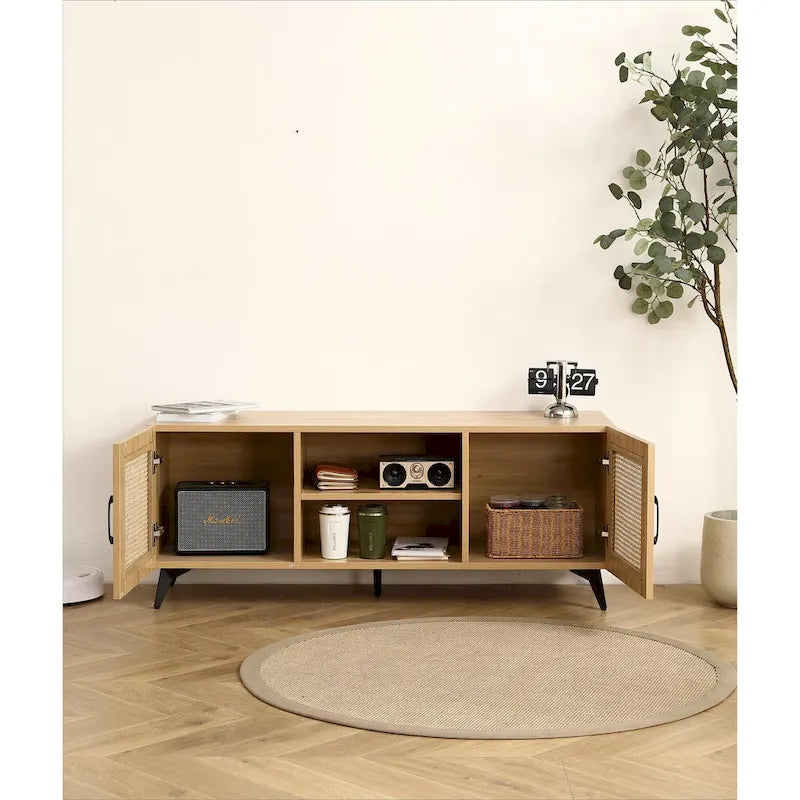 TV Stand Storage Cabinet with Rattan Net, 51.2 Inch