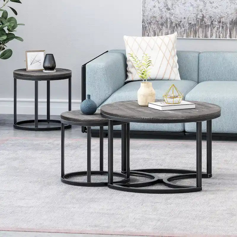 Modern Industrial 3-Piece Coffee Table Set