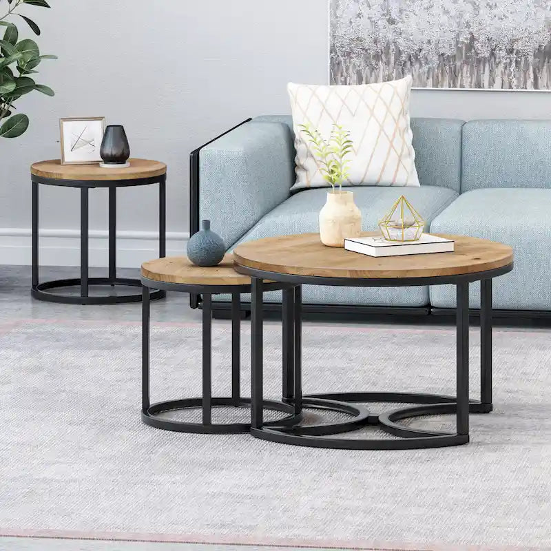 Modern Industrial 3-Piece Coffee Table Set