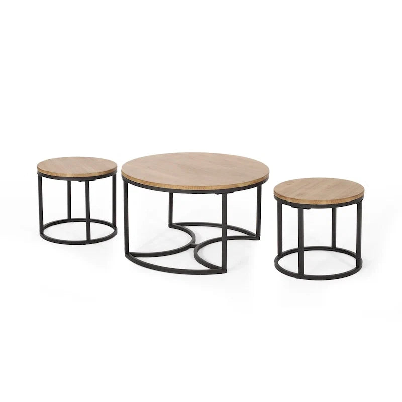 Modern Industrial 3-Piece Coffee Table Set