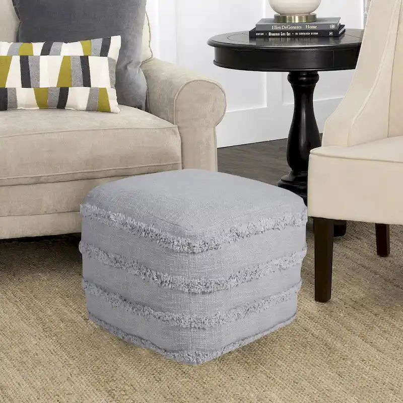 Solid Textured Stripe Pouf Ottoman