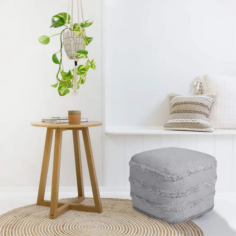 Solid Textured Stripe Pouf Ottoman