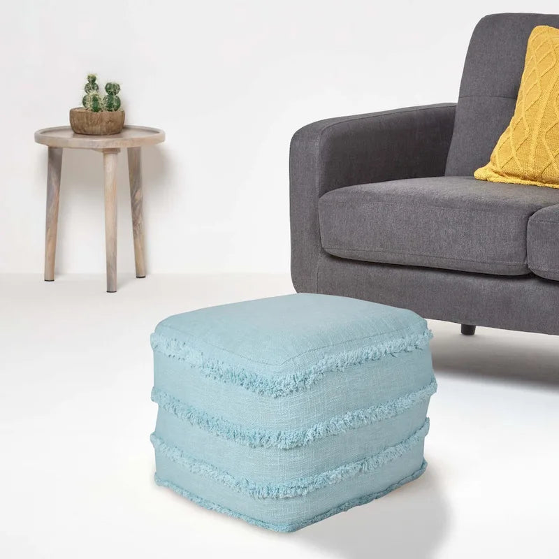Solid Textured Stripe Pouf Ottoman