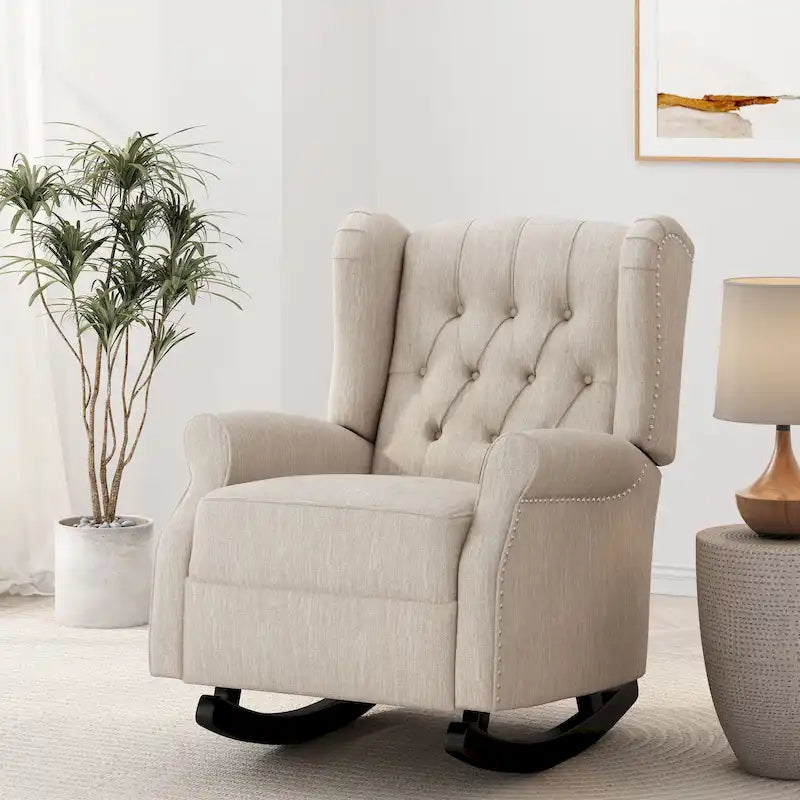 Fabric Tufted Wingback Rocking Chair