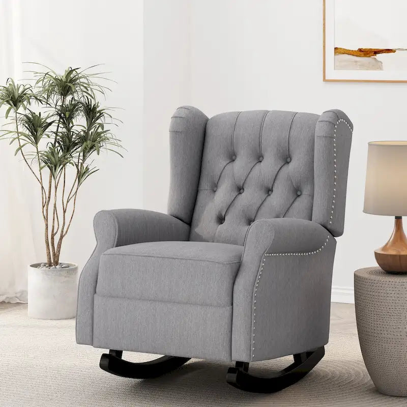 Fabric Tufted Wingback Rocking Chair