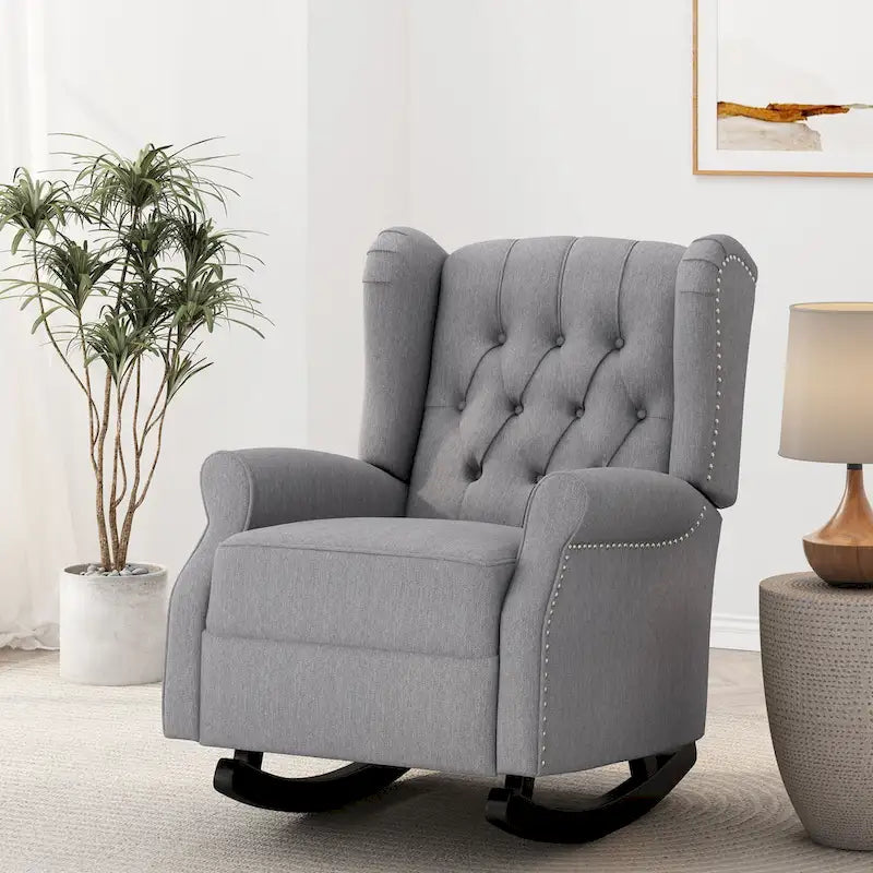 Fabric Tufted Wingback Rocking Chair