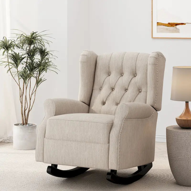 Fabric Tufted Wingback Rocking Chair