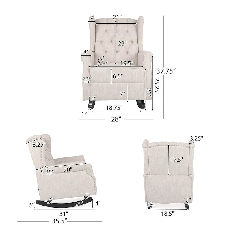 Fabric Tufted Wingback Rocking Chair