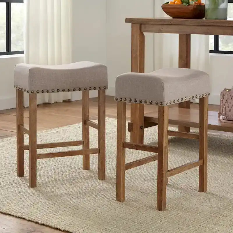 Nailhead 24-inch Counter Height Saddle Stool (Set of 2)