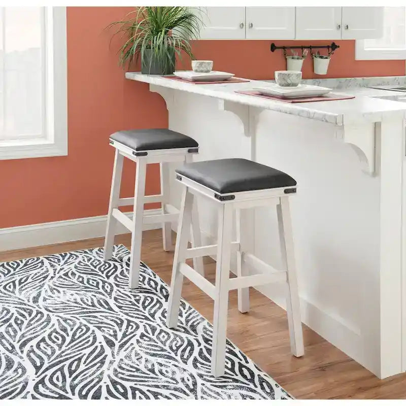 Backless Barstool with Faux Leather Seat