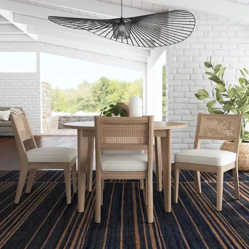 5-Piece Brown Wood Round Dining Set with Cane Back Chairs - 47 x 30 x 47