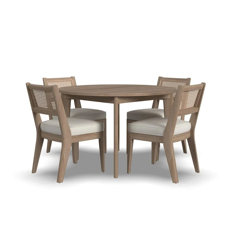 5-Piece Brown Wood Round Dining Set with Cane Back Chairs - 47 x 30 x 47
