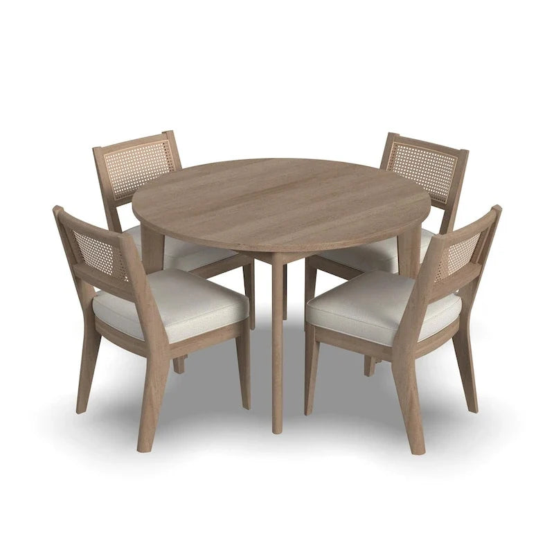 5-Piece Brown Wood Round Dining Set with Cane Back Chairs - 47 x 30 x 47