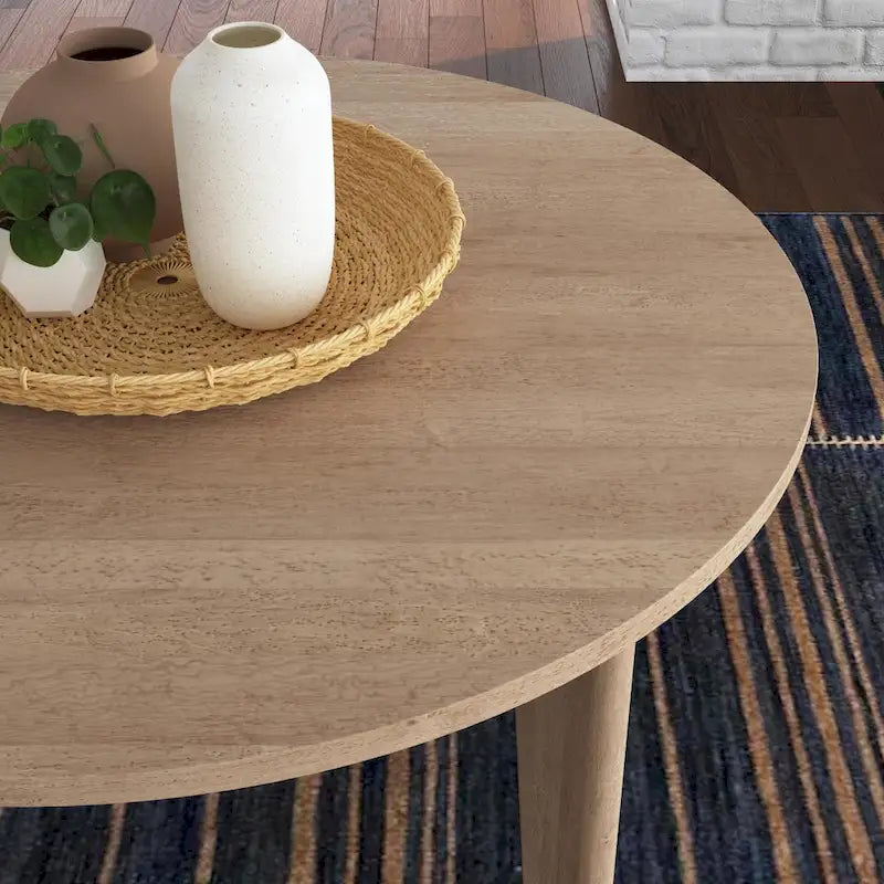 5-Piece Brown Wood Round Dining Set with Cane Back Chairs - 47 x 30 x 47