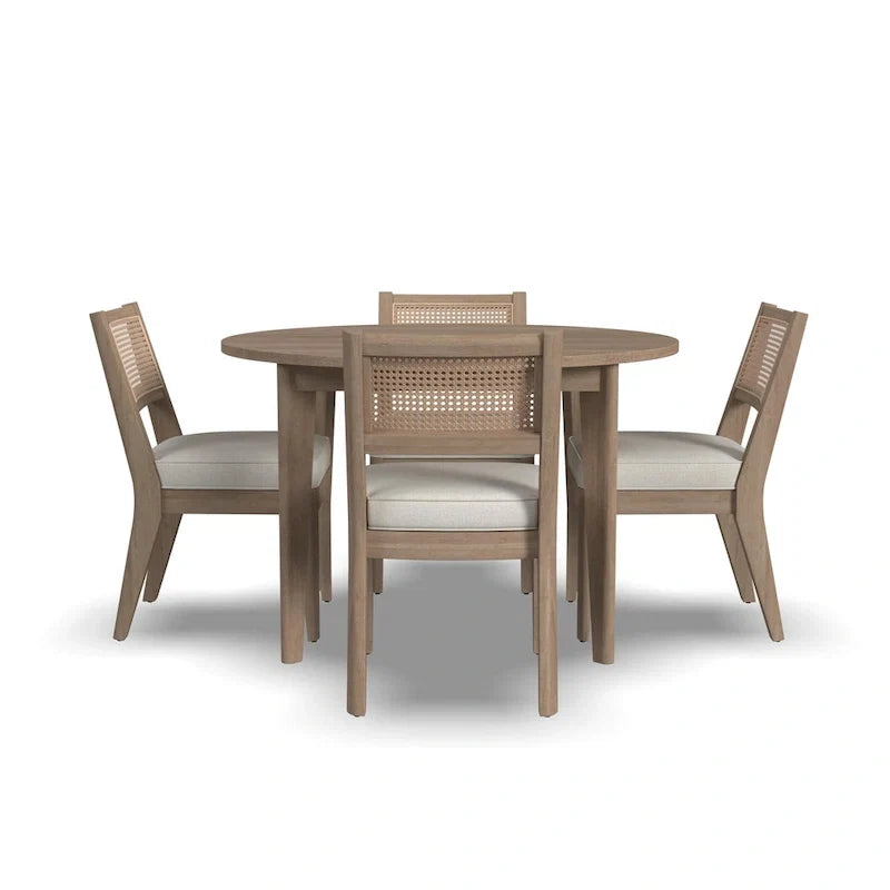 5-Piece Brown Wood Round Dining Set with Cane Back Chairs - 47 x 30 x 47