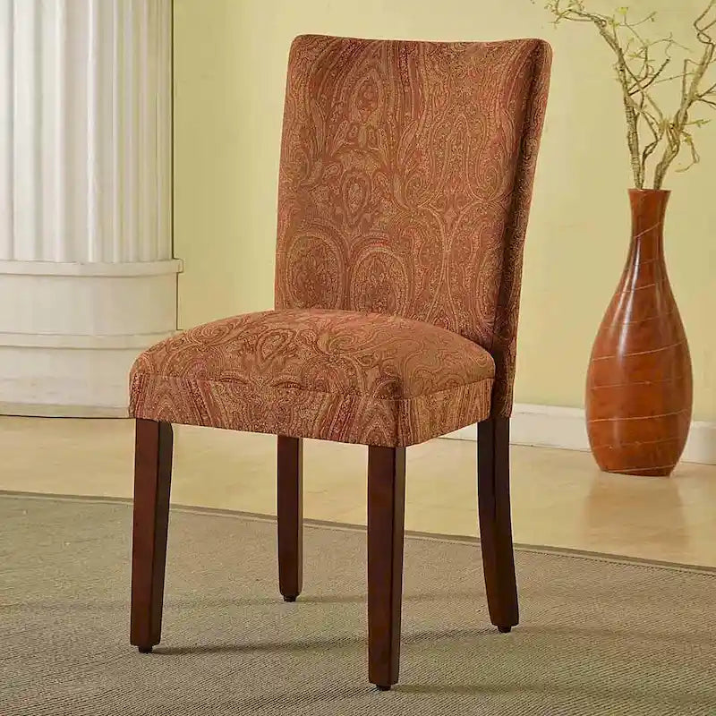 Parsons-Style Dining Chair with Damask Upholstery