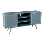 TV Stand with Rattan Cabinet Doors for TVs up to 56 Inches - Mint / Gold