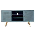 TV Stand with Rattan Cabinet Doors for TVs up to 56 Inches - Mint / Gold