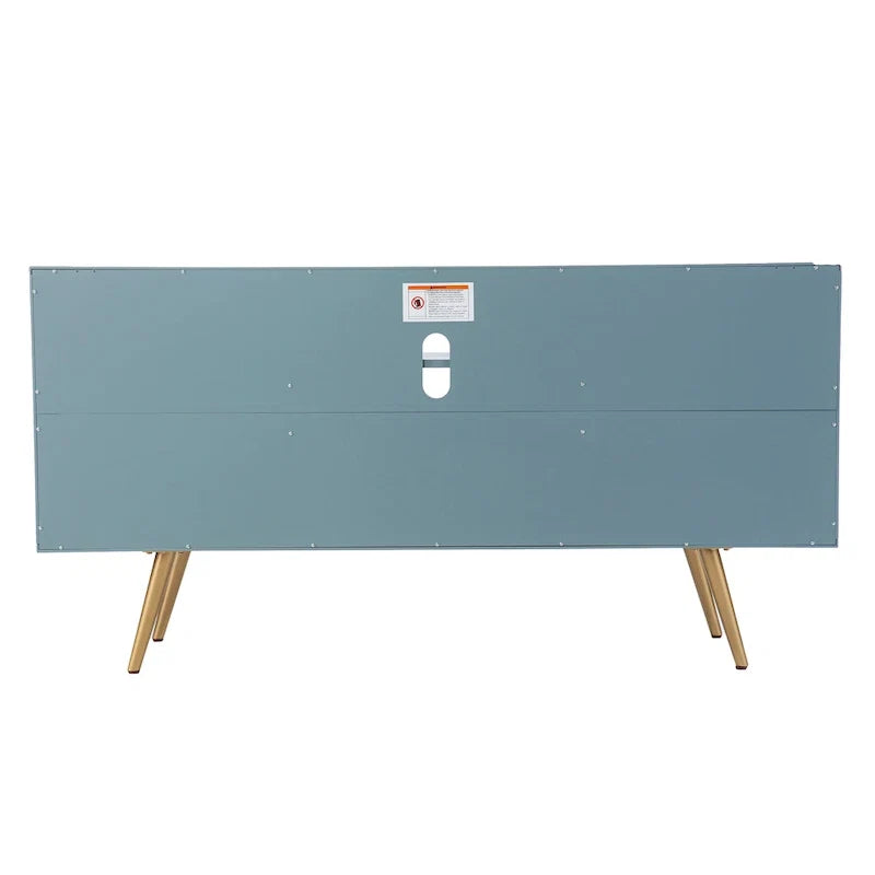 TV Stand with Rattan Cabinet Doors for TVs up to 56 Inches - Mint / Gold