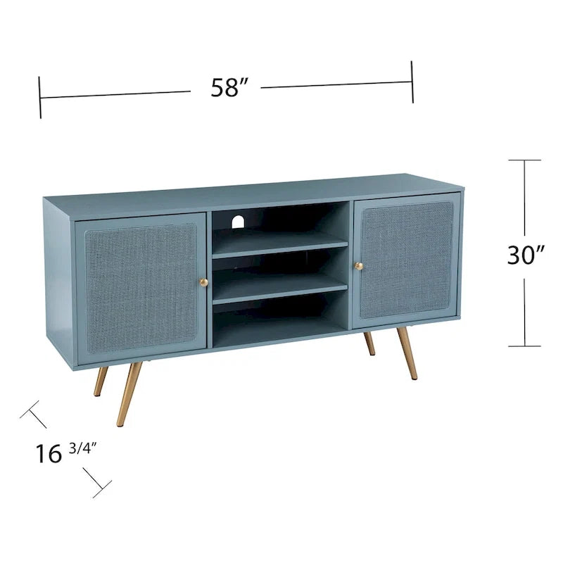 TV Stand with Rattan Cabinet Doors for TVs up to 56 Inches - Mint / Gold