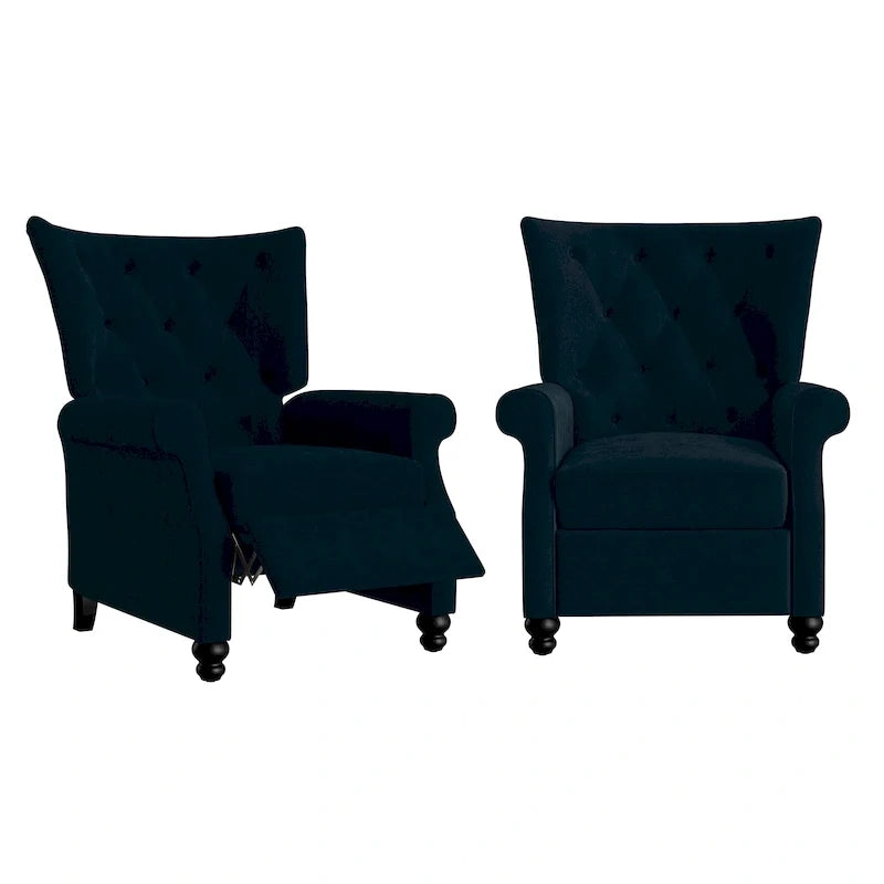 Velvet Pushback Recliner Chairs, Set of 2
