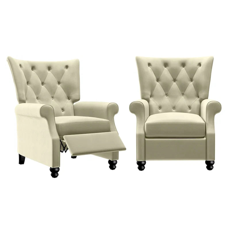 Velvet Pushback Recliner Chairs, Set of 2