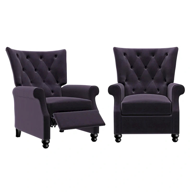 Velvet Pushback Recliner Chairs, Set of 2
