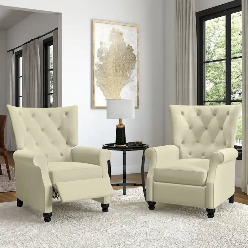 Velvet Pushback Recliner Chairs, Set of 2