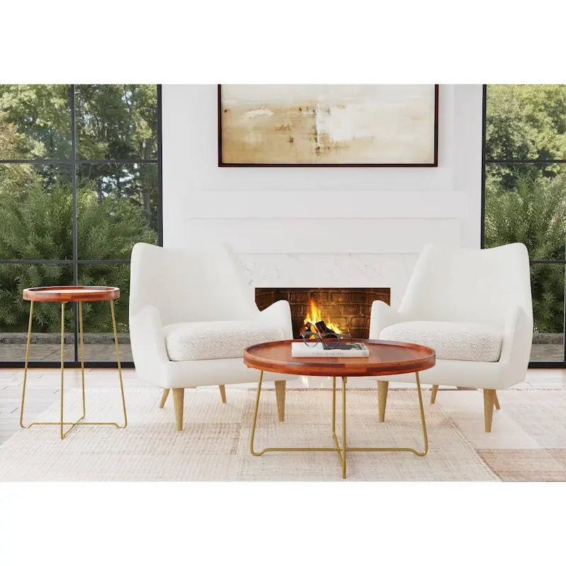 Round Accent Table with Iron and Mango Wood Tray Top