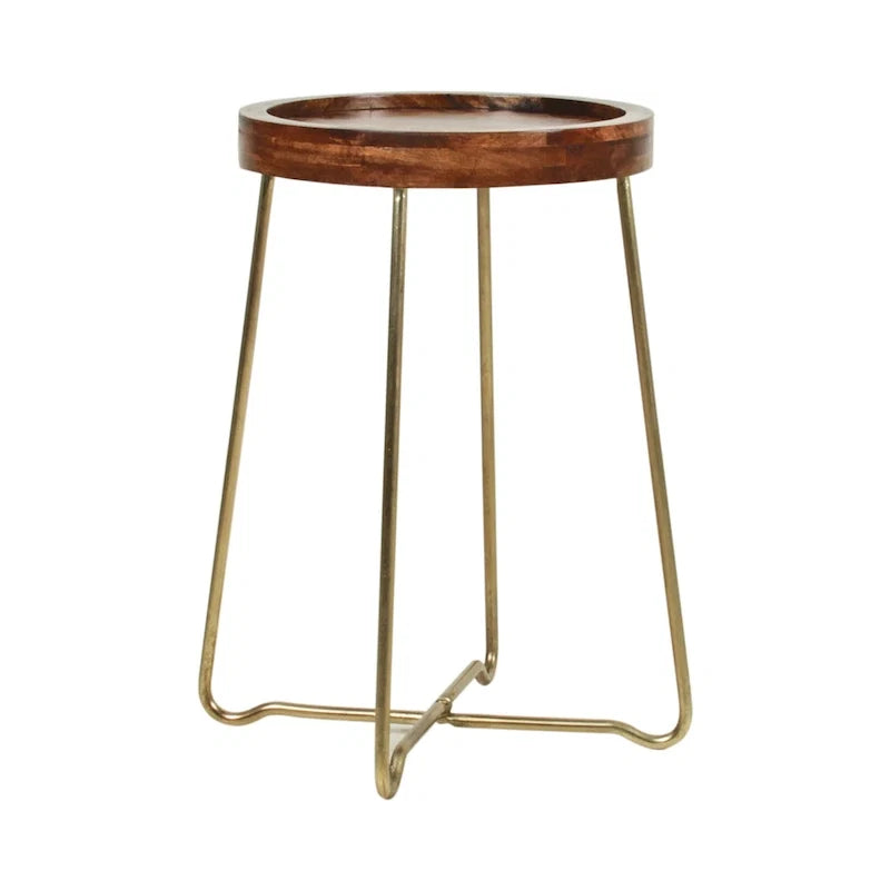 Round Accent Table with Iron and Mango Wood Tray Top