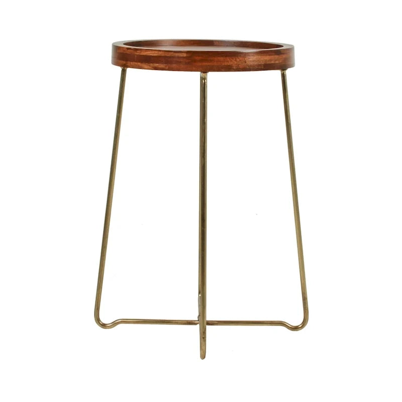 Round Accent Table with Iron and Mango Wood Tray Top