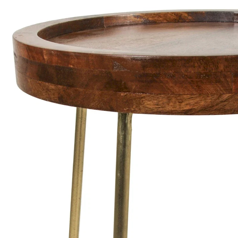 Round Accent Table with Iron and Mango Wood Tray Top