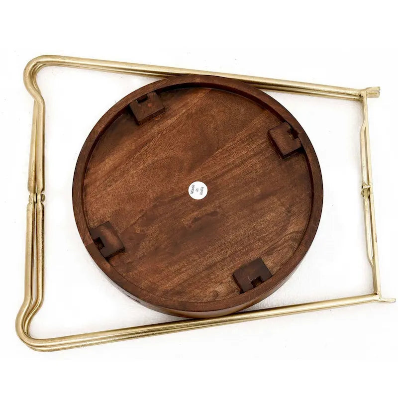 Round Accent Table with Iron and Mango Wood Tray Top