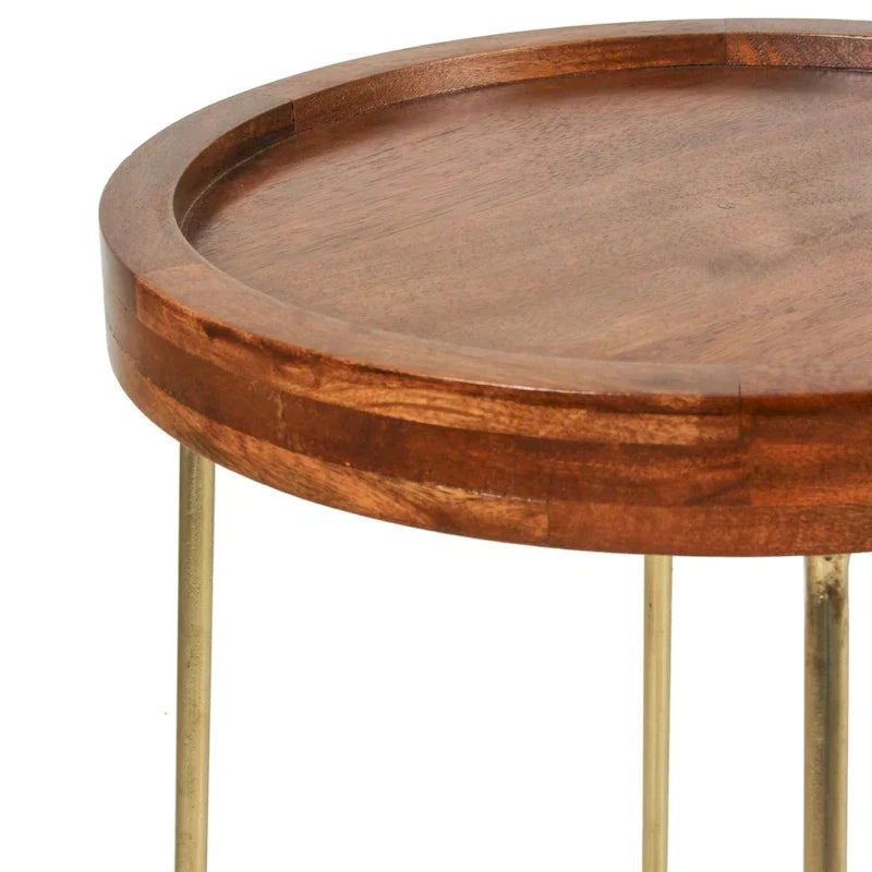 Round Accent Table with Iron and Mango Wood Tray Top