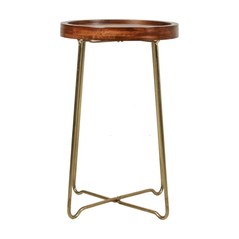 Round Accent Table with Iron and Mango Wood Tray Top