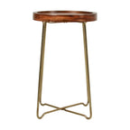 Round Accent Table with Iron and Mango Wood Tray Top