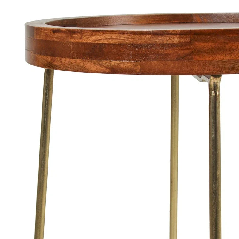 Round Accent Table with Iron and Mango Wood Tray Top