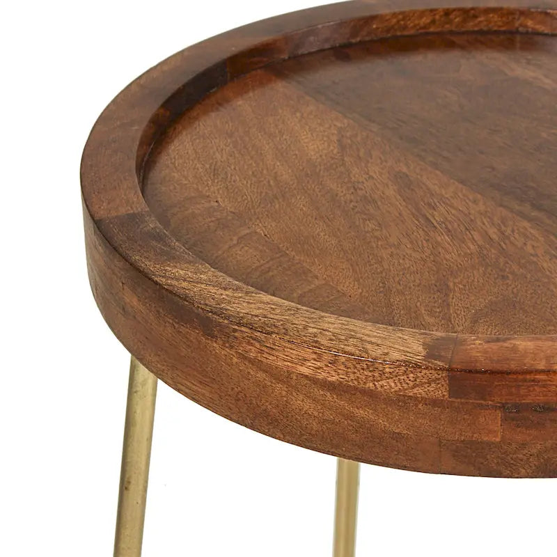 Round Accent Table with Iron and Mango Wood Tray Top