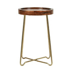 Round Accent Table with Iron and Mango Wood Tray Top