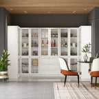 Pantry Storage Cabinet with Drawers and Glass Doors