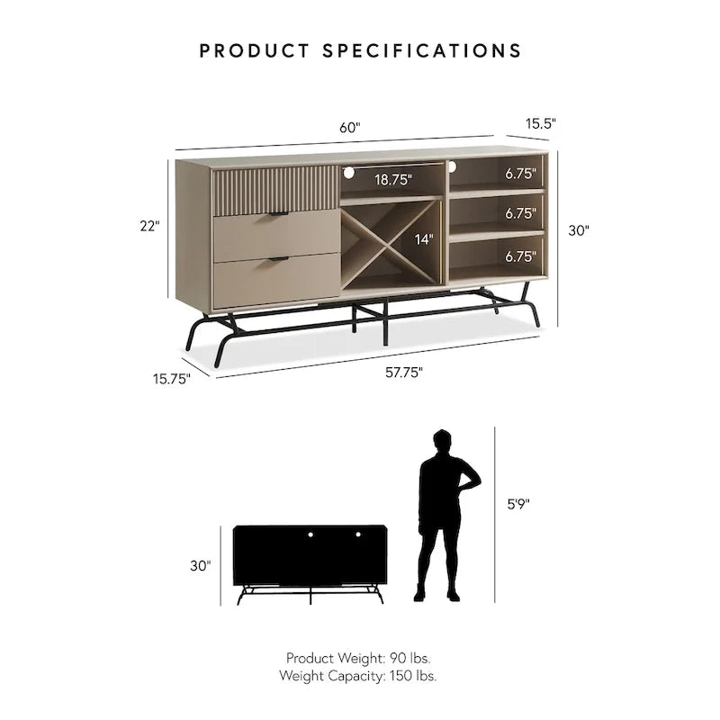 60-Inch Dining Buffet and Sideboard with Wine Storage